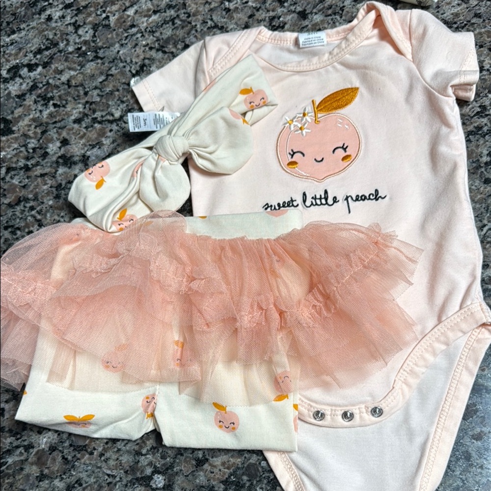 Peach Baby Onesie Set with Tutu and Headband